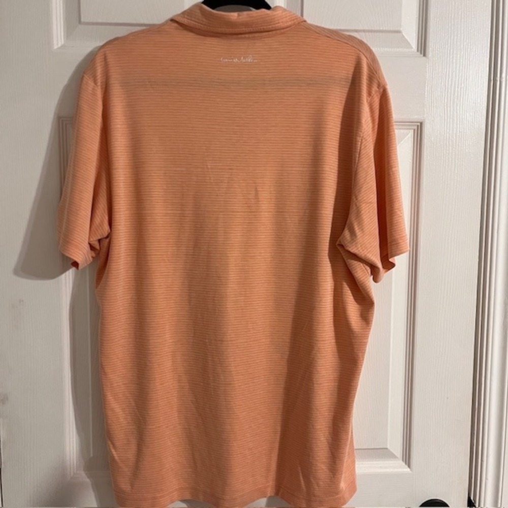 Travis Mathew Golf Polo Shirt Striped Short Sleeve with Logo Peach L‎ - Picture 2 of 8